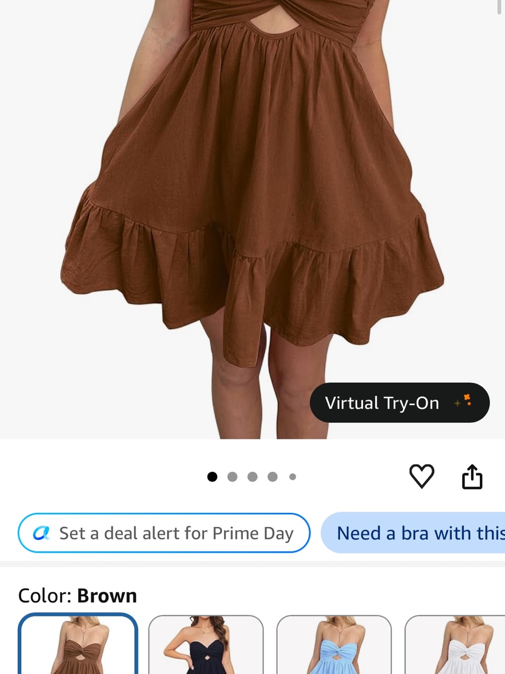 Amazon Girls Brown Twist-Front Ruffle Hem Dress